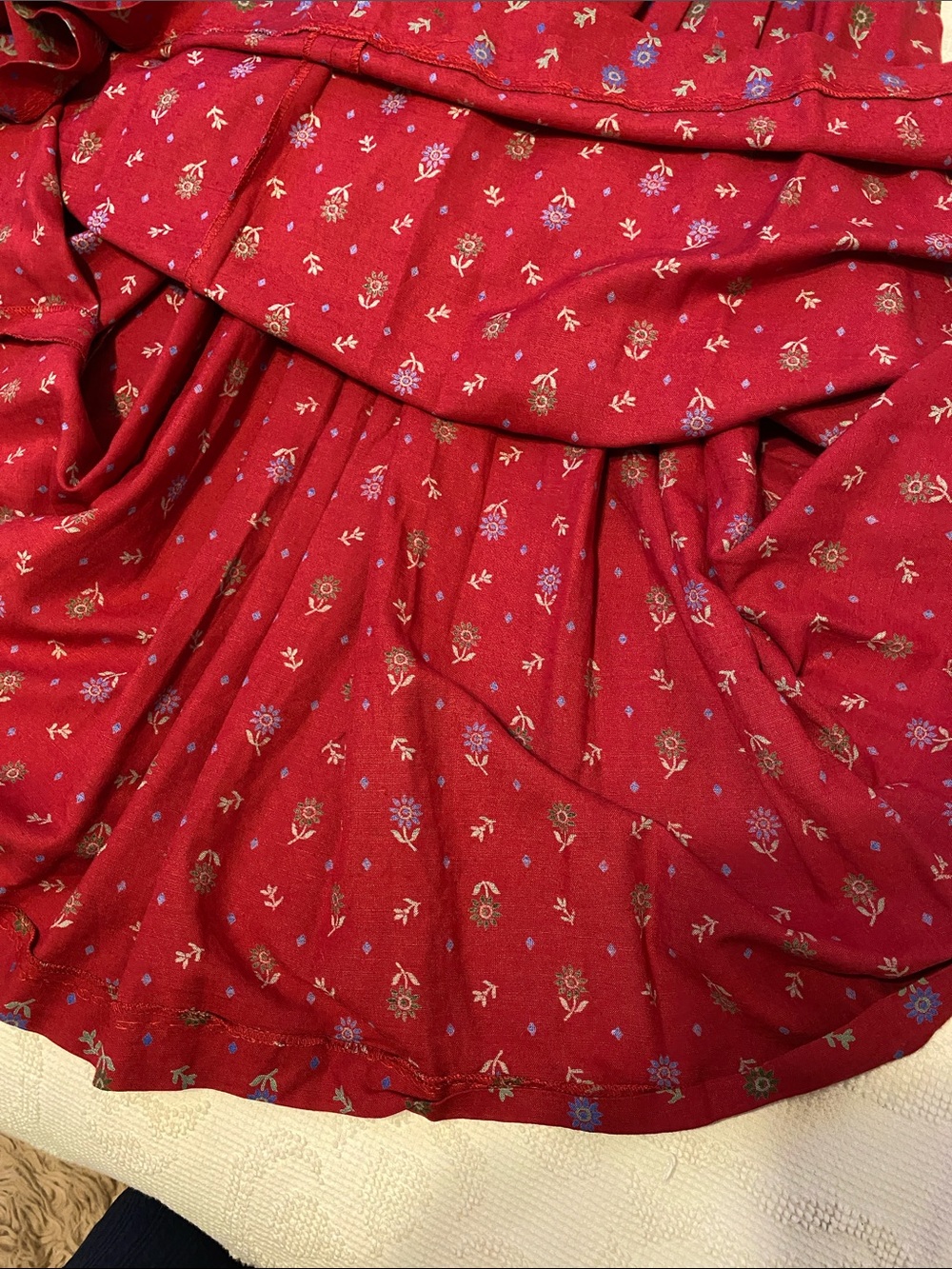 Red Floral Maxi Dirndl Dress with Button Front, traditional German dress - Picture 6 of 11
